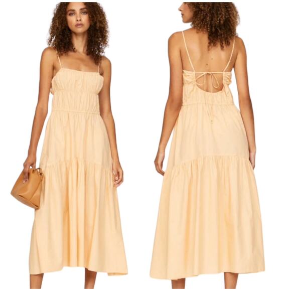 Vince NWT Ruched Tie-Back Camisole Dress Size XL Peach Scoop Neck Elastic Waist - Picture 1 of 11